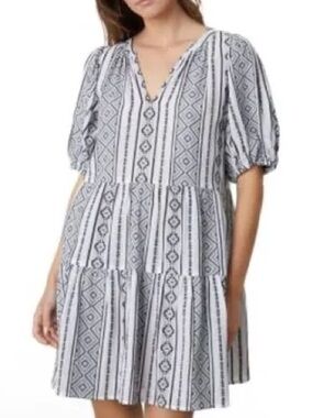 Velvet by Graham & Spencer Black & White V-Neck Tiered Mini Dress
